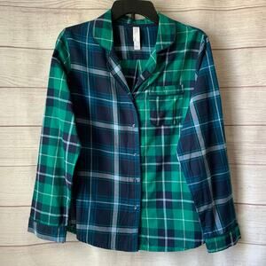 Stars Above Women's Plaid Pajama Button-Up Top Long Sleeve Sleepwear Shirt Small